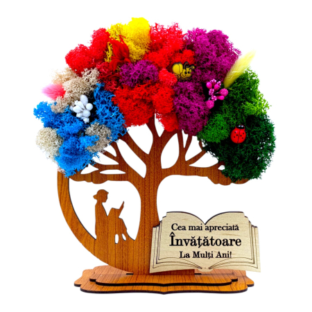 Cadouri Invatatoare - Decoratiune Copac 4 anotimpuri cu licheni  si mesaj pentru Invatatoare