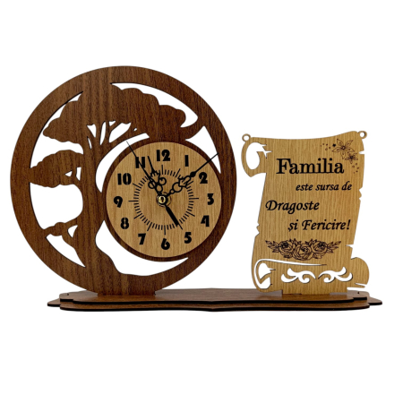 Ceasuri din Lemn - Ceas din Lemn Personalizat – Cadou pentru Familie "Familia este sursa..."