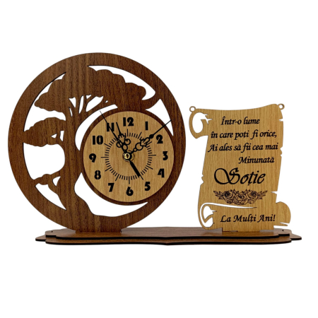 Cadouri Sotie - Ceas din Lemn Personalizat – Cadou pentru Sotie