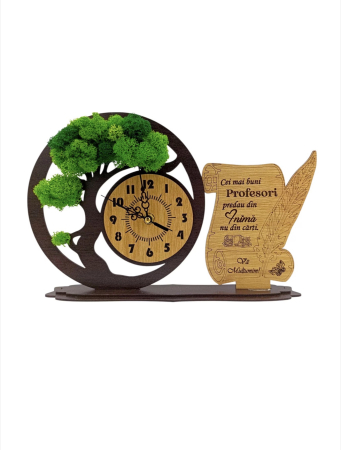 Cadouri Personalizabile - Ceas bonsai cu licheni naturali si mesaj pentru Profesori 30x20 cm, cadou personalizat - Wenge