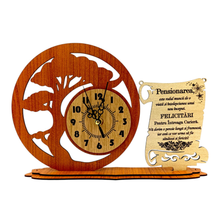 Cadouri Diriginta - Ceas Bonsai din Lemn Personalizat – Cadou pentru Pensionari, 30x20cm - Cires