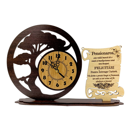 Ceasuri din Lemn - Ceas Bonsai din Lemn Personalizat – Cadou pentru Pensionari, 30x20cm - Wenge