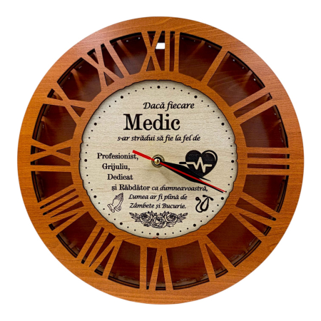 Cadouri Medic/Doctor - Ceas de perete personalizat cu mesaj, cadou pentru Medic, cires