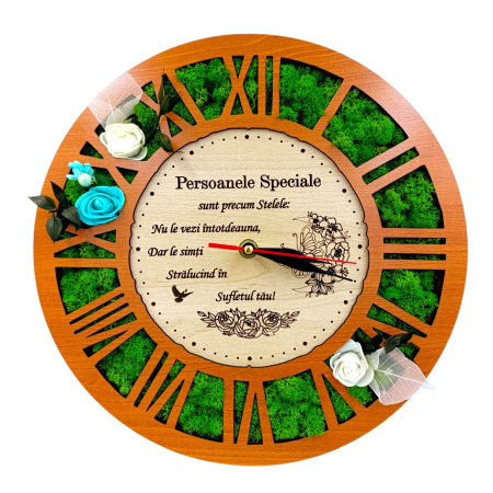 Ceasuri de Perete - Ceas de perete cu licheni, cadou personalizat cu mesaj pentru Persoanele Speciale, cires