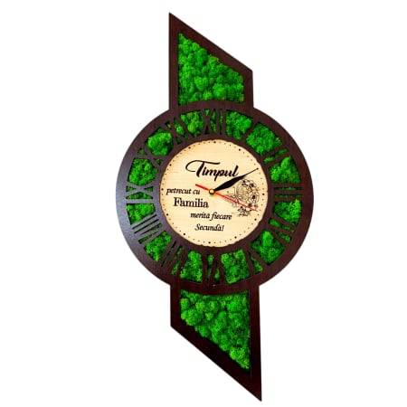Cadouri Frate - Ceas de perete cu licheni, cadou personalizat cu mesaj pentru Familie/Prieteni/Parinti, 60x30 cm, Wenge