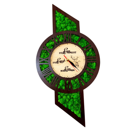 Ceasuri de Perete - Ceas de perete cu licheni personalizat cu mesaj in engleza pentru Familie, wenge