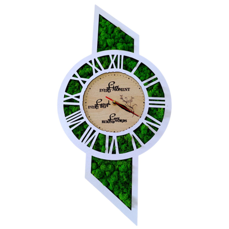Ceasuri de Perete - Ceas de perete cu licheni, cadou personalizat cu mesaj in engleza pentru Familie "Every moment..."