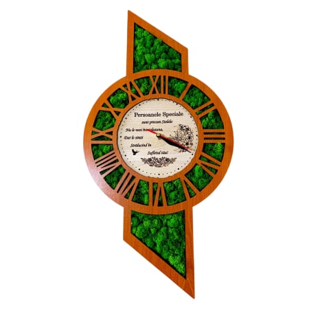 Cadouri Frate - Ceas de perete cu licheni, cadou personalizat cu mesaj pentru Familie/Prieteni/Parinti, 60x30 cm, Cires
