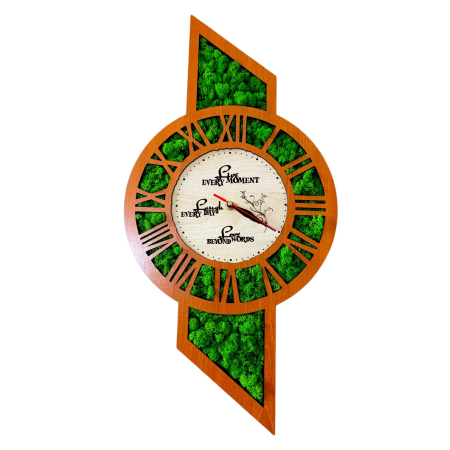 Ceasuri de Perete - Ceas de perete cu licheni, cadou personalizat cu mesaj in engleza pentru Familie "Every moment..."