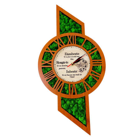 Ceasuri de Perete - Ceas de perete cu licheni, cadou personalizat cu mesaj pentru Familie "Zambeste...", cires