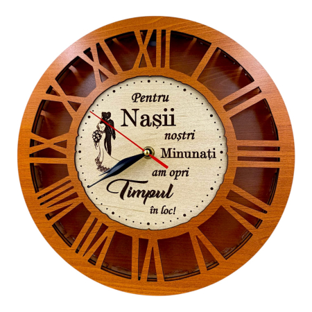 Ceasuri din Lemn - Ceas de perete  personalizat cu mesaj, cadou pentru Nasi, cires
