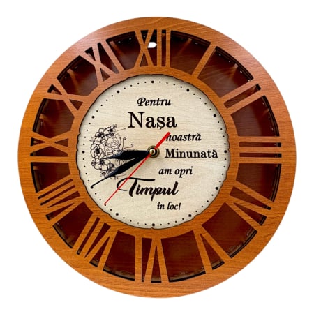 Cadouri pentru Nunta - Ceas de perete  personalizat cu mesaj, cadou pentru Nași, Nuntă sau Botez, 30-40 cm - Cires