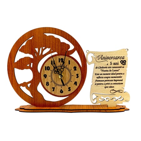 Cadouri pentru Nunta - Ceas din Lemn Personalizat – Cadou Elegant pentru Aniversare de Nuntă, Cires - 30x20cm
