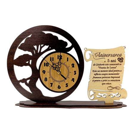 Cadouri pentru Nunta - Ceas din Lemn Personalizat – Cadou pentru Aniversare de Nuntă - 30x20cm - Wenge
