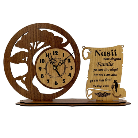 Ceasuri din Lemn - Ceas Bonsai din Lemn – Cadou  pentru Nași