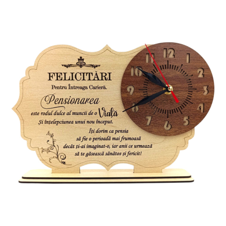 Ceasuri din Lemn - Ceas din Lemn Personalizat – Cadou pentru Pensionare/Pensionar/Pensionara