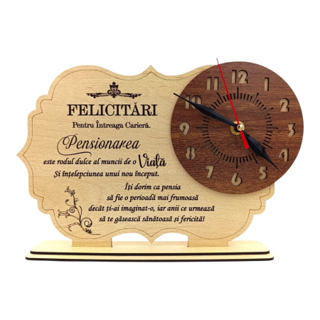 Ceasuri din Lemn - Ceas din Lemn Personalizat – Cadou pentru Pensionara, model 2