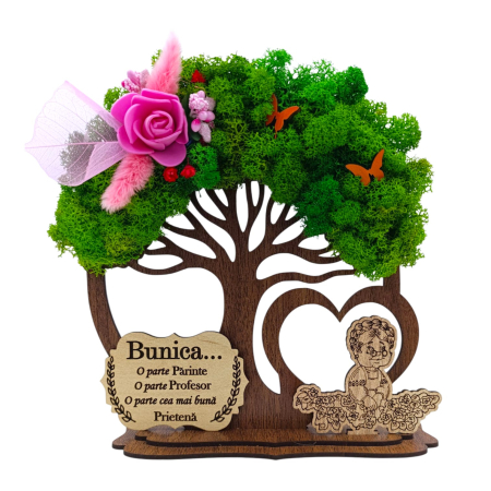 Cadouri Bunica - Copac decorativ cu licheni, cadou personalizat pentru Bunica, model 2