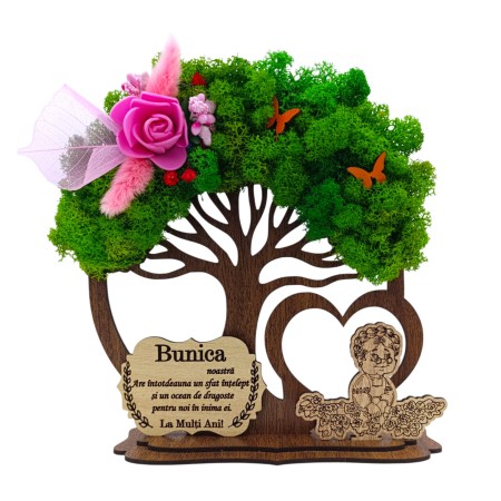 Cadouri Frate - Copac decorativ din lemn cu licheni pentru Familie/Prieteni/Tata/Mama – Cadou personalizat de 20 cm