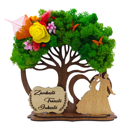 Cadouri Familie - Copac decorativ cu licheni, cadou personalizat pentru Familie "Zambeste..."