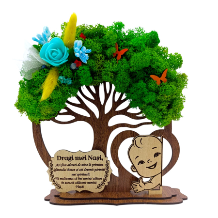 Cadouri pentru Botez - Copac decorativ cu licheni, cadou personalizat pentru Botez Baiat, model 2