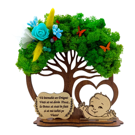 Cadouri pentru Botez - Copac decorativ cu licheni, cadou personalizat pentru Botez Baiat