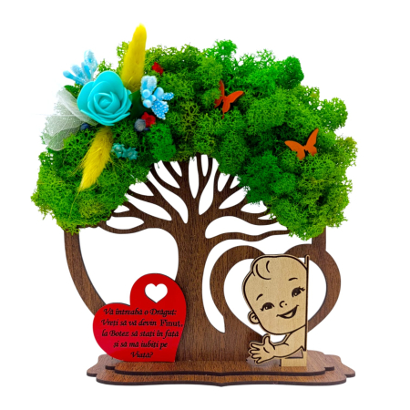 Cadouri pentru Botez - Copac decorativ cu licheni, cadou personalizat pentru Botez Baiat, model 2