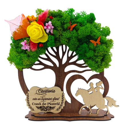 Cadouri pentru Nunta - Copac decorativ din lemn cu licheni pentru Nasi/Fini/Botez/Nunta – Cadou personalizat de 20 cm