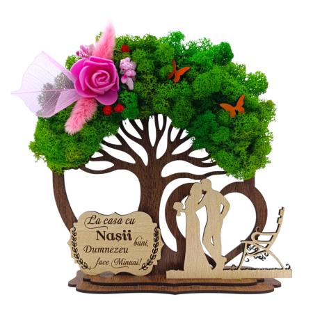 Cadouri Nasi - Copac decorativ cu licheni, cadou personalizat pentru Nasi "La casa cu..."