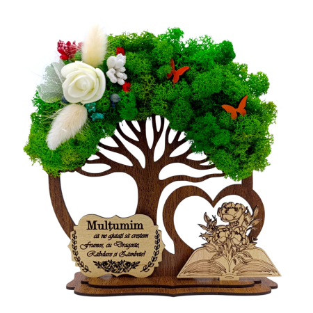 Cadouri Profesori - Copac decorativ cu licheni, cadou personalizat pentru Profesori "Multumim...", model 2