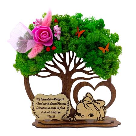 Cadouri Fina - Copac decorativ cu licheni, cadou personalizat pentru Botez Fata
