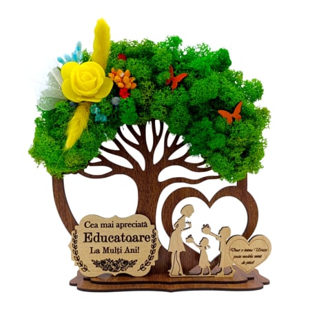 Cadouri Profesor - Copac decorativ din lemn cu licheni pentru Profesor/Profesoara/Profesori – Cadou personalizat de 20 cm