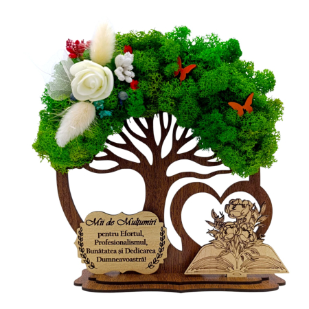 Cadouri Profesori - Copac decorativ cu licheni, cadou personalizat pentru Profesori "Mii de multumiri..."