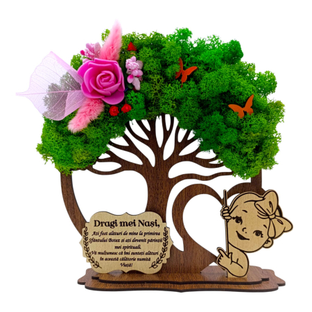 Cadouri pentru Botez - Copac decorativ cu licheni, cadou personalizat pentru Botez Fata