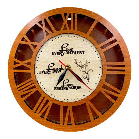 Ceasuri din Lemn - Ceas de perete personalizat cu mesaj, cadou pentru Familie "Every moment...", cires