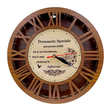 Ceasuri din Lemn - Ceas de perete, cadou personalizat cu mesaj pentru Persoanele Speciale, nuc