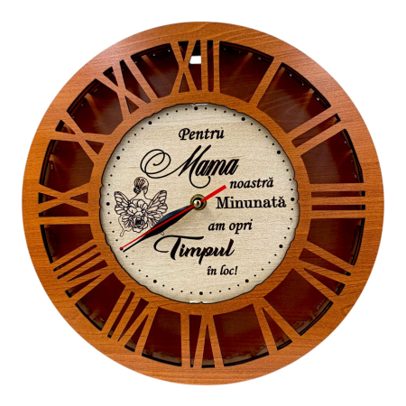 Ceasuri din Lemn - Ceas de perete personalizat cu mesaj, cadou pentru Mama, cires