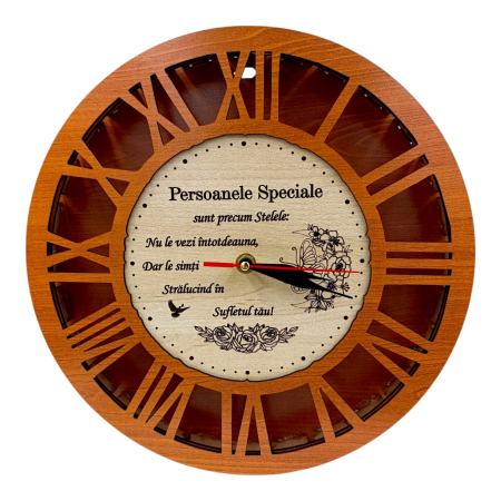 Ceasuri din Lemn - Ceas de perete personalizat cu mesaj, cadou pentru Persoanele Speciale, cires