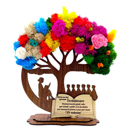 Cadouri Personalizabile - Decoratiune Copac cu licheni 4 anotimpuri, personalizat pentru Invatatoare