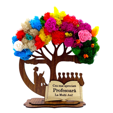 Cadouri Profesoara - Decoratiune Copac cu licheni 4 anotimpuri, personalizat pentru Profesoara, model 2