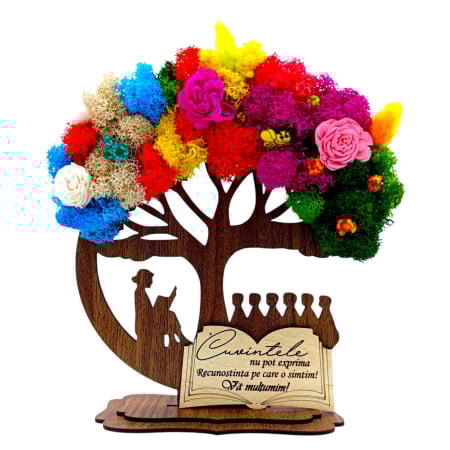 Cadouri Personalizabile - Decoratiune Copac cu Licheni naturali 4 anotimpuri si mesaj pentru Profesori – 20 cm, cadou personalizat - Copie