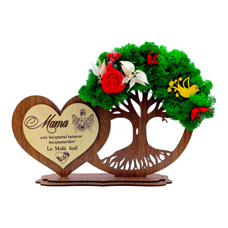 Cadouri Mama - Decoratiune inima copac cu licheni, cadou personalizat pentru Mama