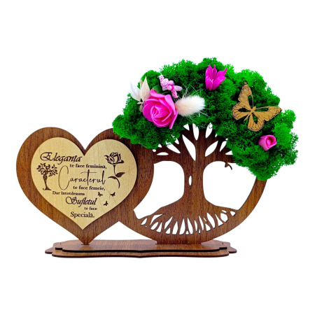 Cadouri Sotie - Decoratiune inima copac cu licheni, cadou personalizat pentru Sotie "Eleganta..."