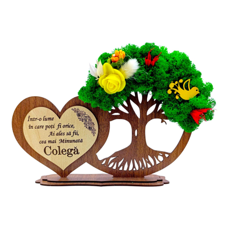 Cadouri Colega - Decoratiune inima copac cu licheni, cadou personalizat pentru Colega