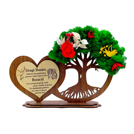 Cadouri Bunici - Decoratiune inima copac cu licheni, cadou personalizat pentru Bunici