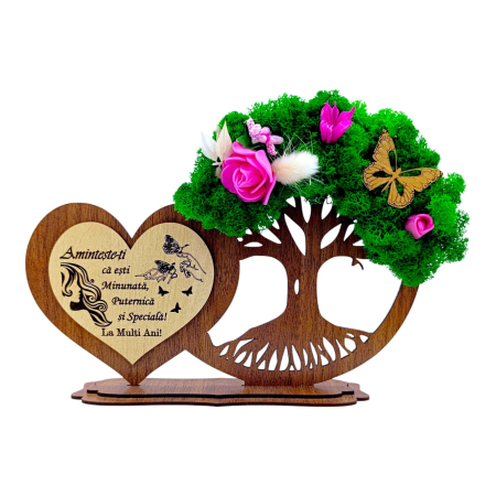 Cadouri Sotie - Decoratiune inima copac cu licheni, cadou personalizat pentru Sotie "Aminteste-ti..."