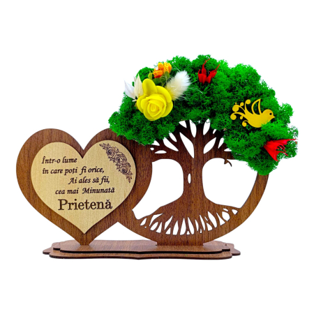 Cadouri Prietena - Decoratiune inima copac cu licheni, cadou personalizat pentru Prietena