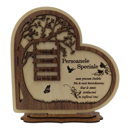 Cadouri Familie - Inima din lemn - Cadou personalizat pentru Persoanele Speciale
