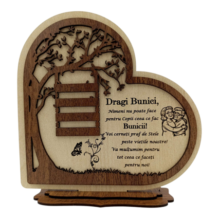 Cadouri Bunici - Inima din lemn - Cadou personalizat pentru Bunici