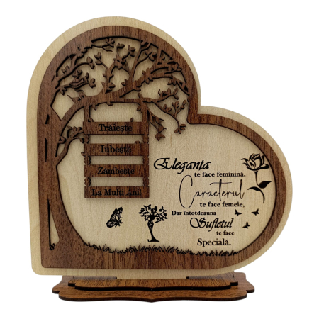 Cadouri Personalizabile - Inima din lemn - Cadou personalizat pentru Prietena "Eleganta..."